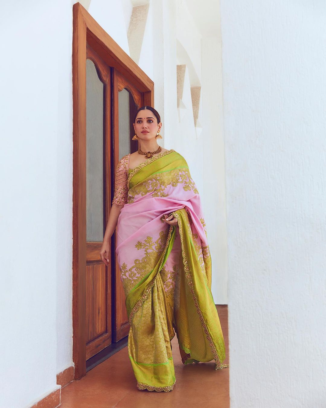 Mumbai Actress Tamanna Bhatia in Traditional Green Saree